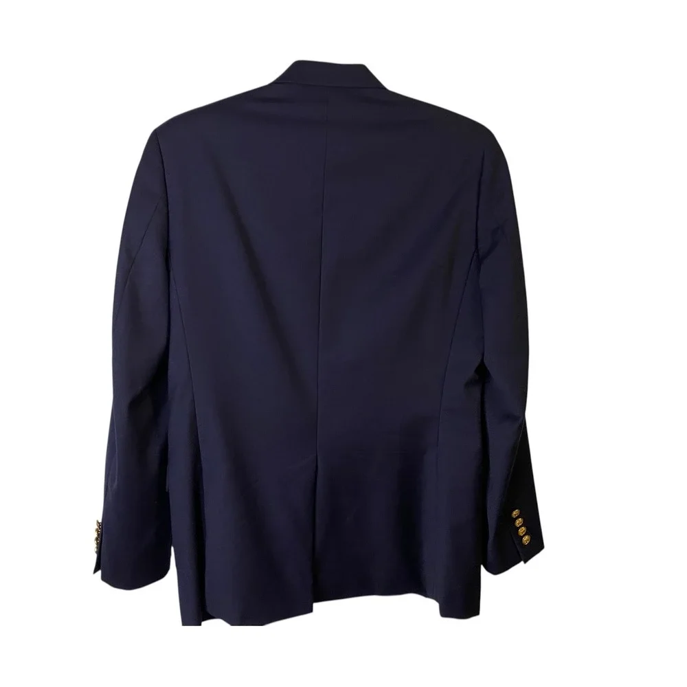 Perlis Mens Navy Blue 100% Wool Gold Buttons Blazer Jacket 38R 38 Regular